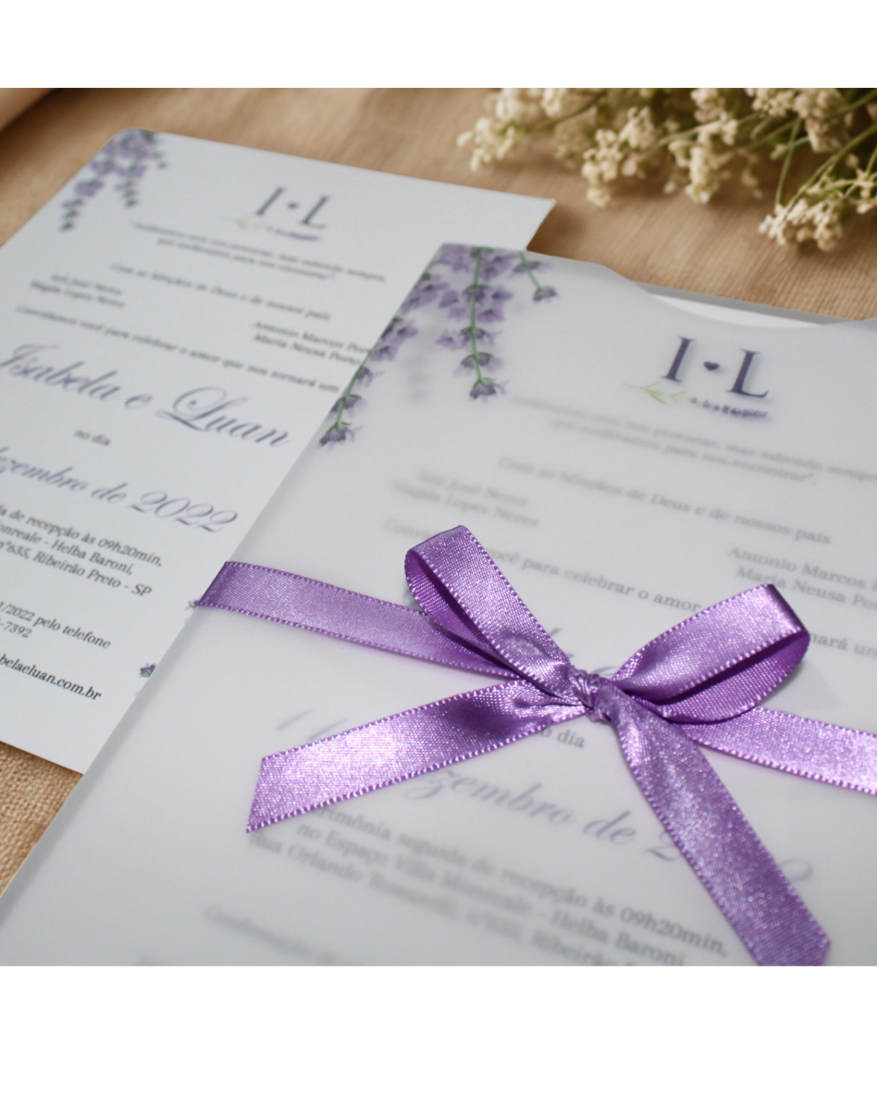 Convite de casamento com fita cetim — I e L · MD Conviteria