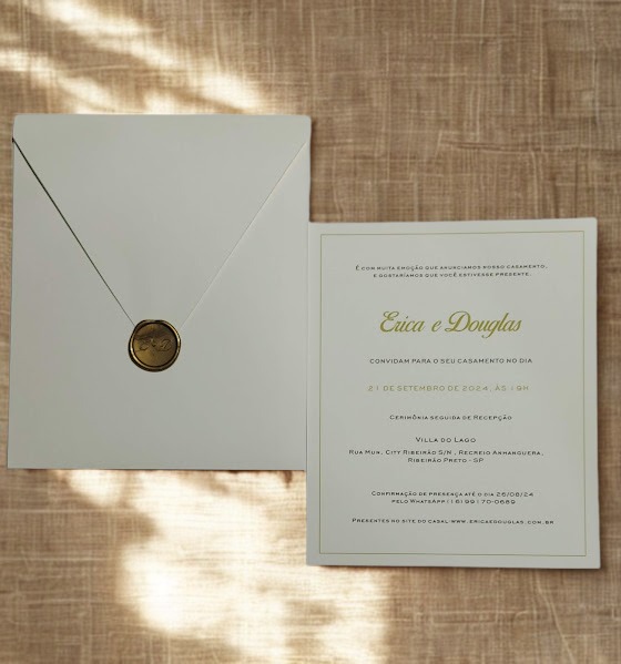 Convite de casamento com lacre dourado e papel nobre · MD Conviteria